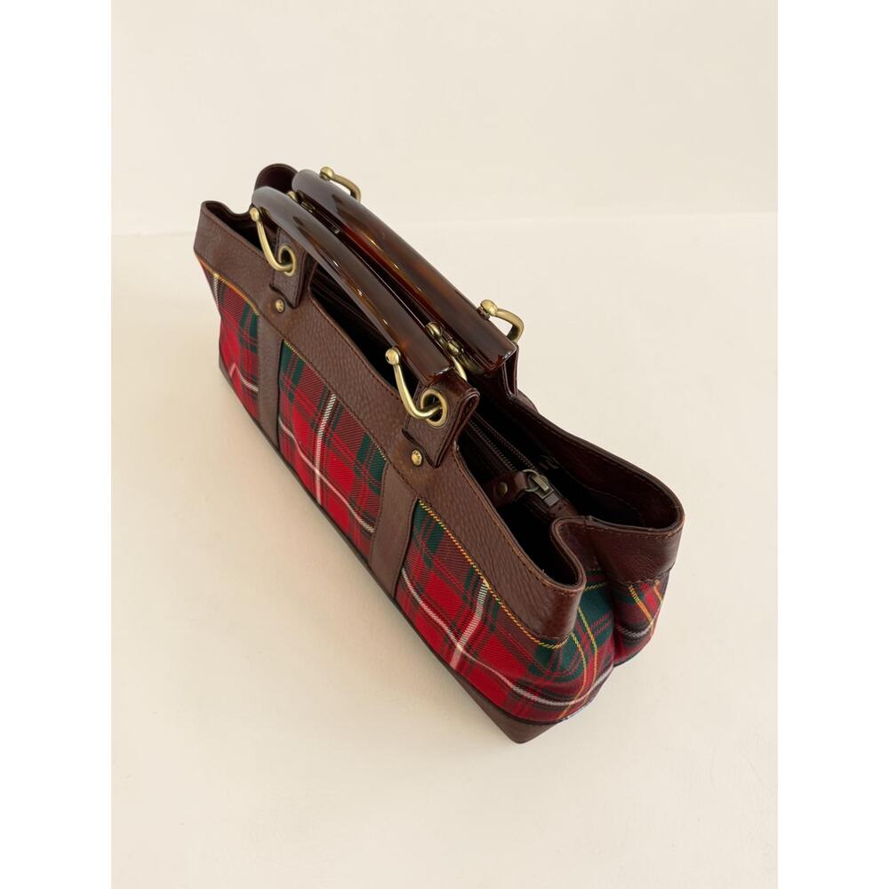 Red Burberry East West Picnic Check Bag Lucite Horn Handles - Picture 6 of 16